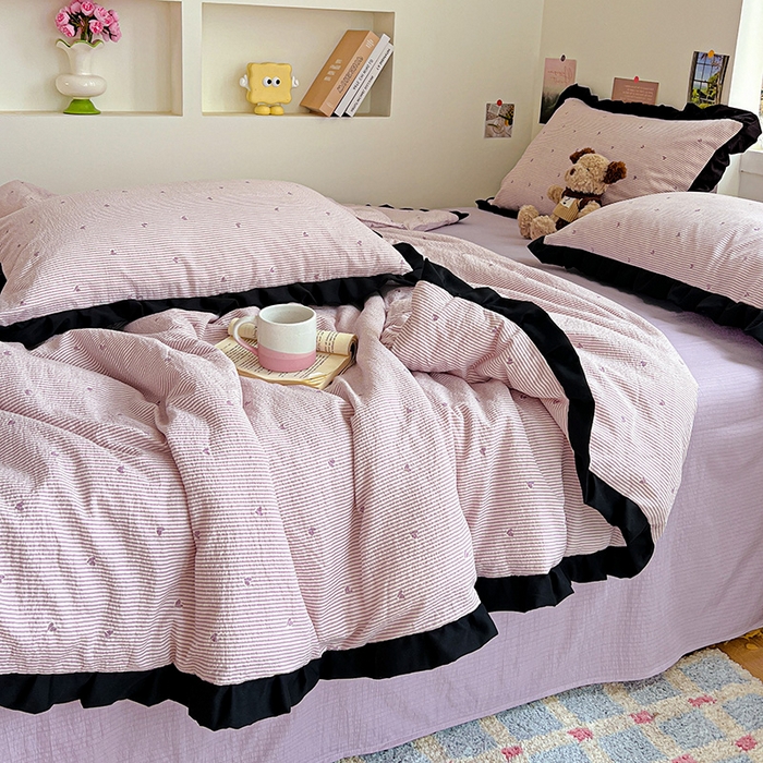 91家纺网 家纺一手货源 找家纺 水木坊 2025春夏新款A云感皱皱纱黑花边夏被夏凉被空调被（含买家秀） 邂逅-倾心 紫