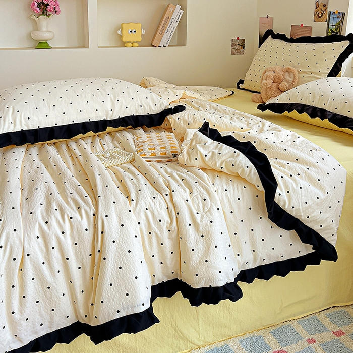 91家纺网 家纺一手货源 找家纺 水木坊 2025春夏新款A云感皱皱纱黑花边夏被夏凉被空调被（含买家秀） 邂逅-米波点