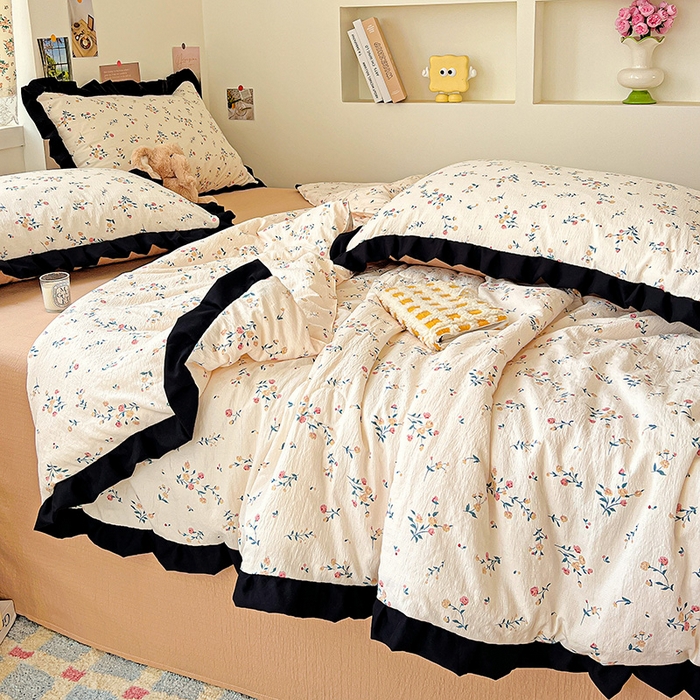 91家纺网 家纺一手货源 找家纺 水木坊 2025春夏新款A云感皱皱纱黑花边夏被夏凉被空调被（含买家秀） 邂逅-春风十里