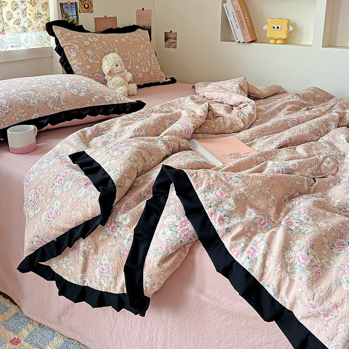 91家纺网 家纺一手货源 找家纺 水木坊 2025春夏新款A云感皱皱纱黑花边夏被夏凉被空调被（含买家秀） 邂逅-爱如星辰