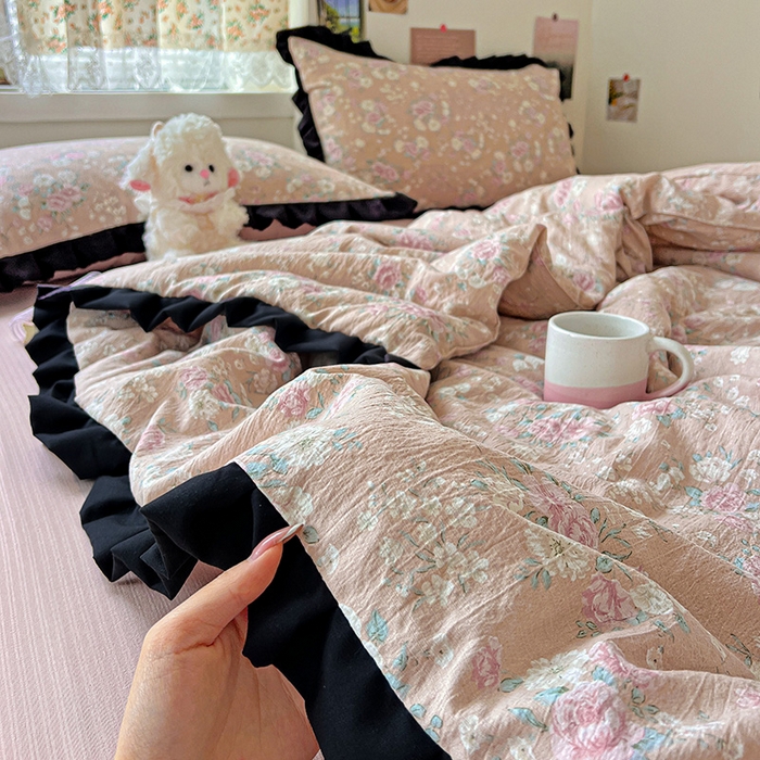 91家纺网 家纺一手货源 找家纺 水木坊 2025春夏新款A云感皱皱纱黑花边夏被夏凉被空调被（含买家秀） 邂逅-爱如星辰