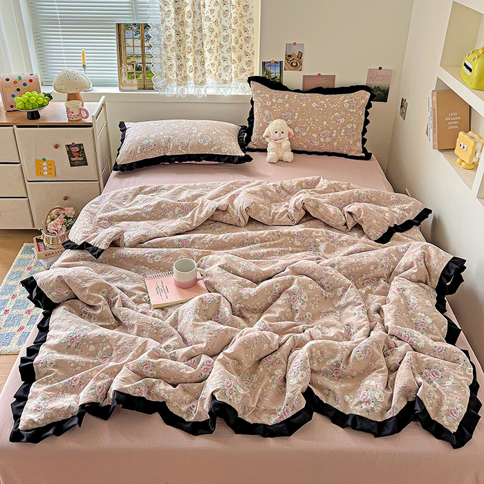 91家纺网 家纺一手货源 找家纺 水木坊 2025春夏新款A云感皱皱纱黑花边夏被夏凉被空调被（含买家秀） 邂逅-爱如星辰