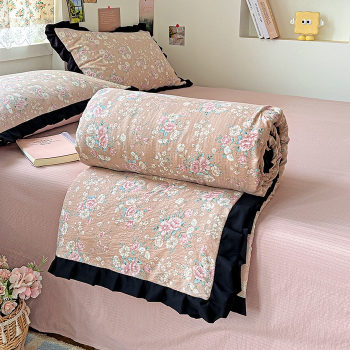 91家纺网 家纺一手货源 找家纺 水木坊 2025春夏新款A云感皱皱纱黑花边夏被夏凉被空调被（含买家秀） 邂逅-爱如星辰