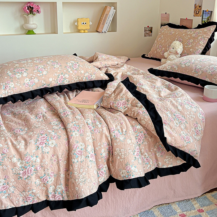 91家纺网 家纺一手货源 找家纺 水木坊 2025春夏新款A云感皱皱纱黑花边夏被夏凉被空调被（含买家秀） 邂逅-爱如星辰