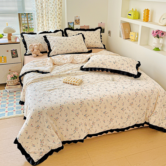 91家纺网 家纺一手货源 找家纺 水木坊 2025春夏新款A云感皱皱纱黑花边夏被夏凉被空调被（含买家秀） 邂逅-春风十里