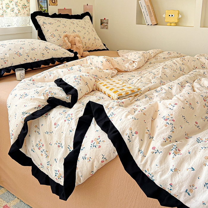 91家纺网 家纺一手货源 找家纺 水木坊 2025春夏新款A云感皱皱纱黑花边夏被夏凉被空调被（含买家秀） 邂逅-春风十里