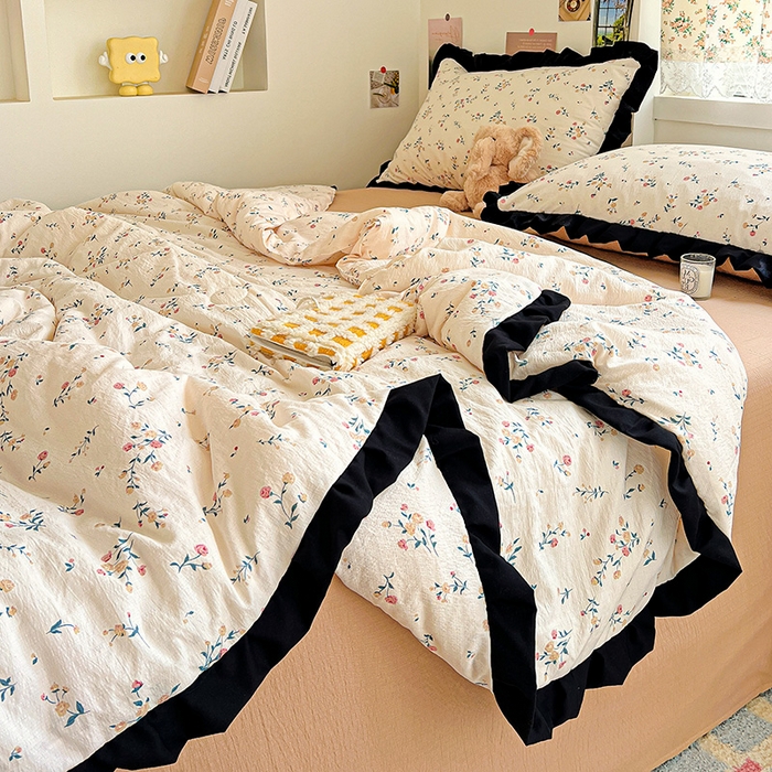 91家纺网 家纺一手货源 找家纺 水木坊 2025春夏新款A云感皱皱纱黑花边夏被夏凉被空调被（含买家秀） 邂逅-春风十里