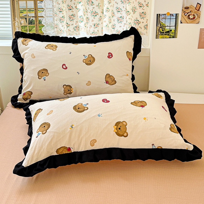 91家纺网 家纺一手货源 找家纺 水木坊 2025春夏新款A云感皱皱纱黑花边夏被夏凉被空调被（含买家秀） 邂逅-奇妙小熊 咖