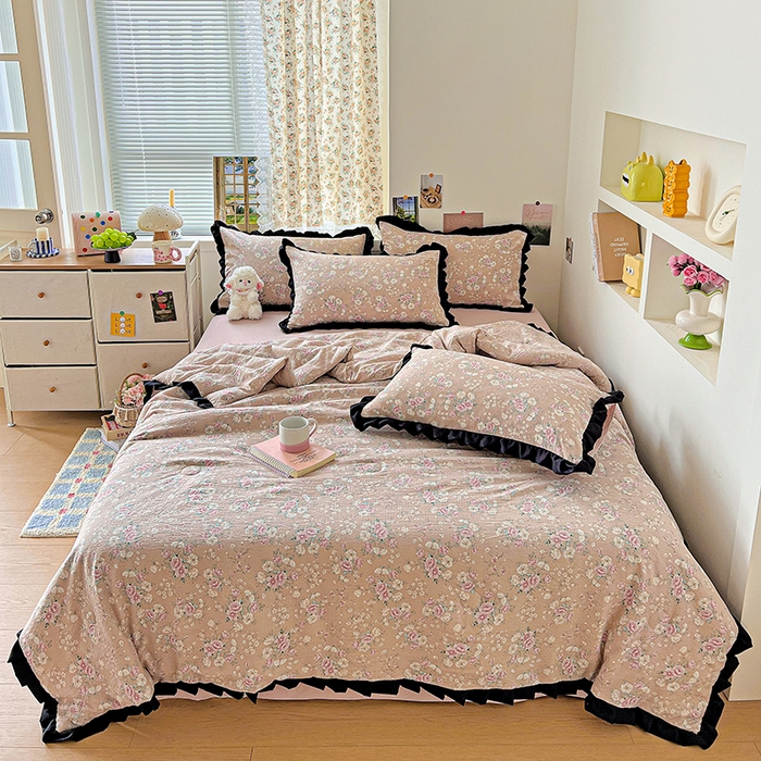 91家纺网 家纺一手货源 找家纺 水木坊 2025春夏新款A云感皱皱纱黑花边夏被夏凉被空调被（含买家秀） 邂逅-爱如星辰