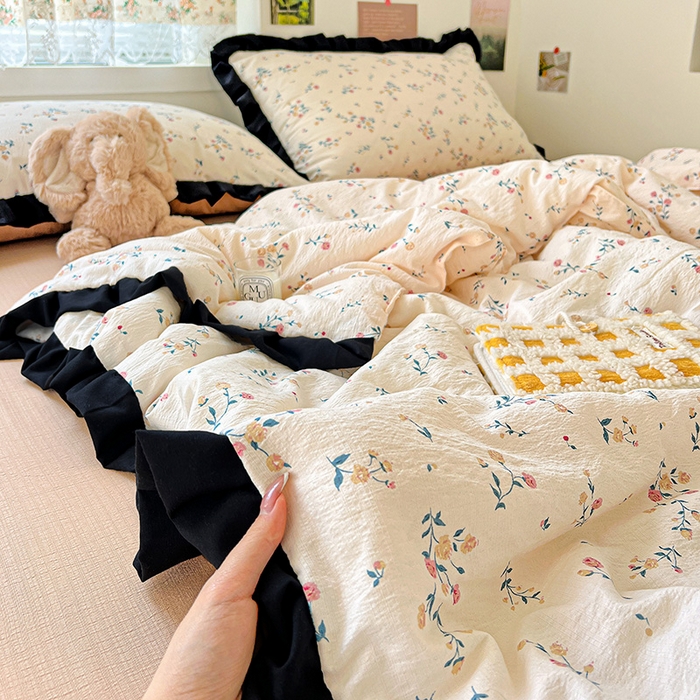 91家纺网 家纺一手货源 找家纺 水木坊 2025春夏新款A云感皱皱纱黑花边夏被夏凉被空调被（含买家秀） 邂逅-春风十里