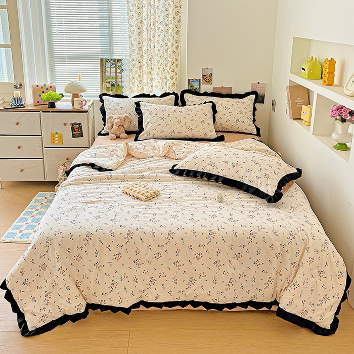 91家纺网 家纺一手货源 找家纺 水木坊 2025春夏新款A云感皱皱纱黑花边夏被夏凉被空调被（含买家秀） 邂逅-春风十里