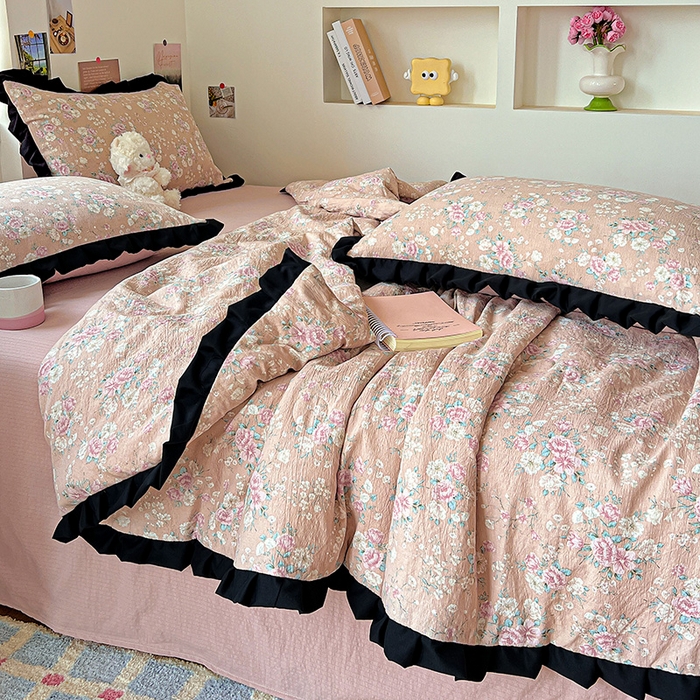 91家纺网 家纺一手货源 找家纺 水木坊 2025春夏新款A云感皱皱纱黑花边夏被夏凉被空调被（含买家秀） 邂逅-爱如星辰