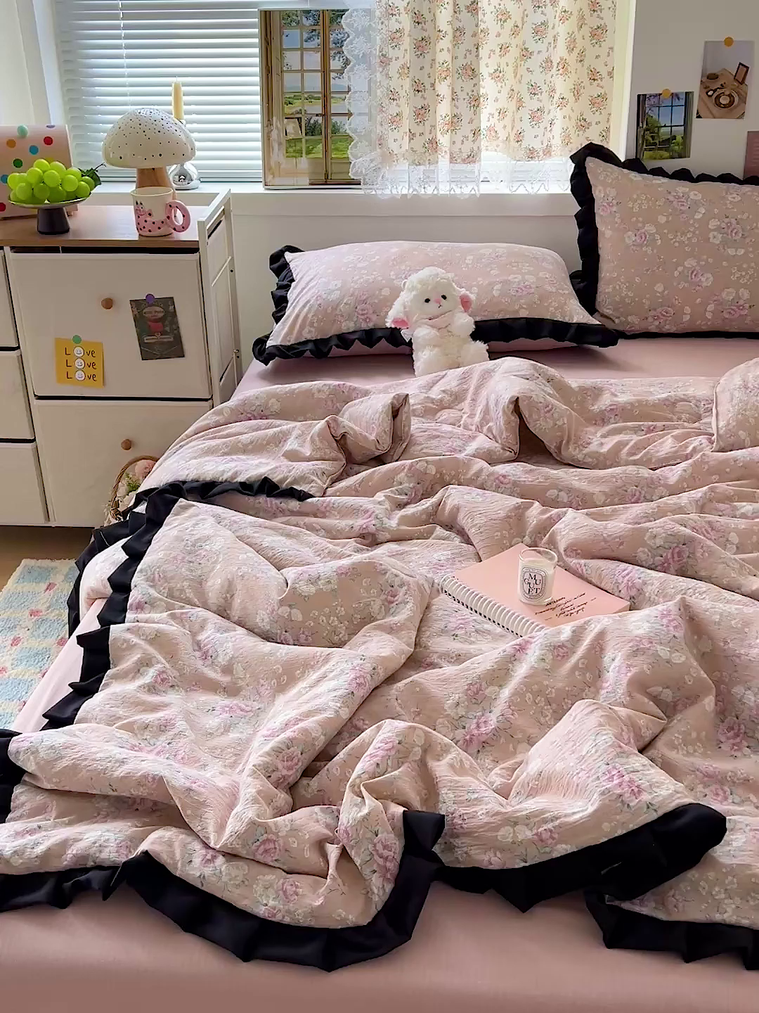 91家纺网 家纺一手货源 找家纺 水木坊 2025春夏新款A云感皱皱纱黑花边夏被夏凉被空调被（含买家秀） 邂逅-爱如星辰