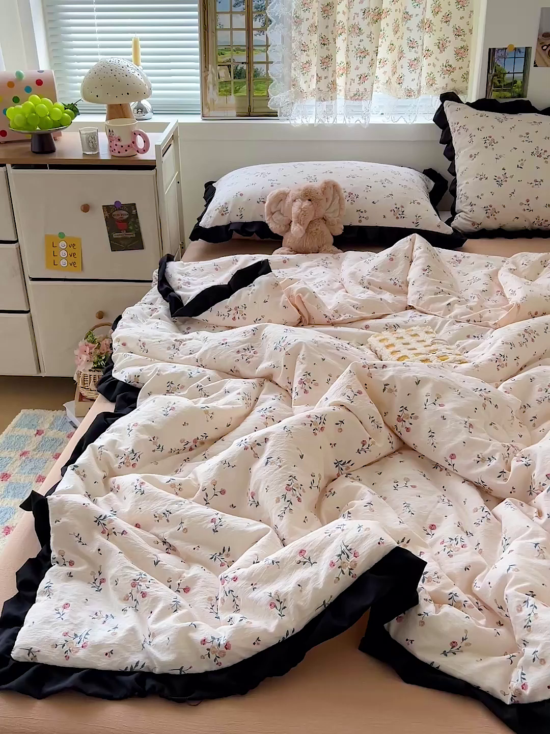 91家纺网 家纺一手货源 找家纺 水木坊 2025春夏新款A云感皱皱纱黑花边夏被夏凉被空调被（含买家秀） 邂逅-春风十里