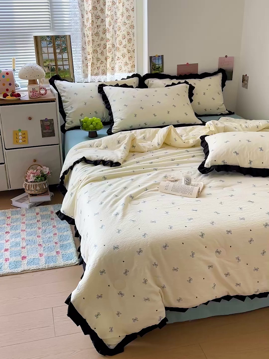 91家纺网 家纺一手货源 找家纺 水木坊 2025春夏新款A云感皱皱纱黑花边夏被夏凉被空调被（含买家秀） 邂逅-相思 蓝