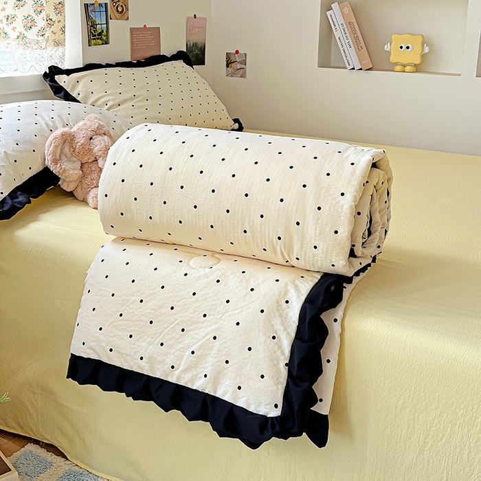 91家纺网 家纺一手货源 找家纺 水木坊 2025春夏新款A云感皱皱纱黑花边夏被夏凉被空调被（含买家秀） 邂逅-米波点