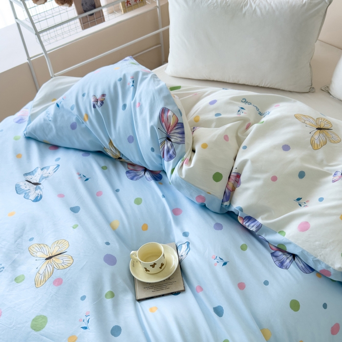 91家纺网 家纺一手货源 找家纺 新款12868全棉学生宿舍三件套卡通纯棉四件套 蝶舞-AB
