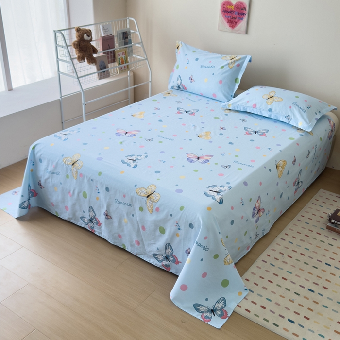 91家纺网 家纺一手货源 找家纺 新款12868全棉学生宿舍三件套卡通纯棉四件套 蝶舞-兰
