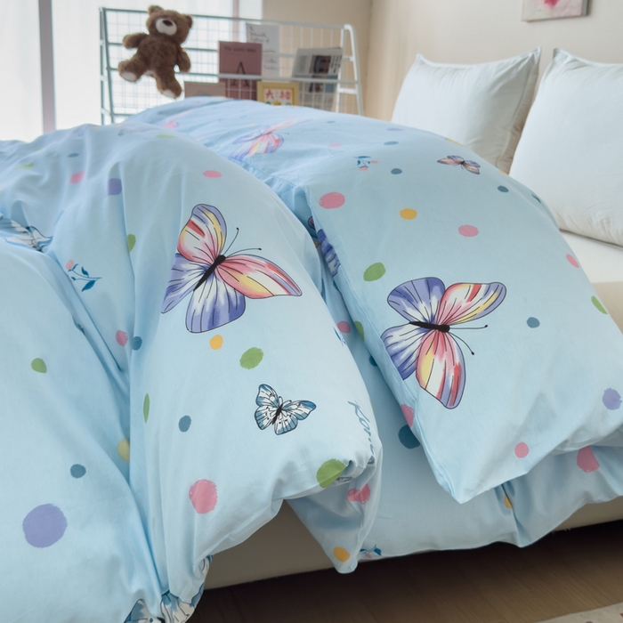 91家纺网 家纺一手货源 找家纺 新款12868全棉学生宿舍三件套卡通纯棉四件套 蝶舞-兰