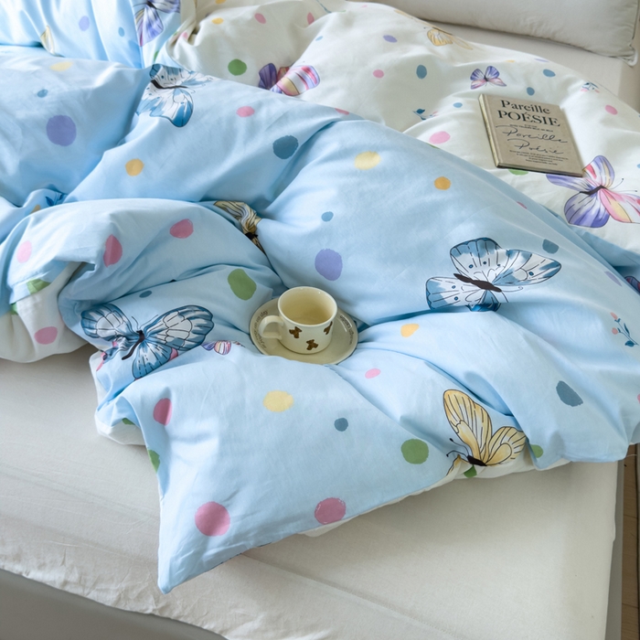 91家纺网 家纺一手货源 找家纺 新款12868全棉学生宿舍三件套卡通纯棉四件套 蝶舞-兰