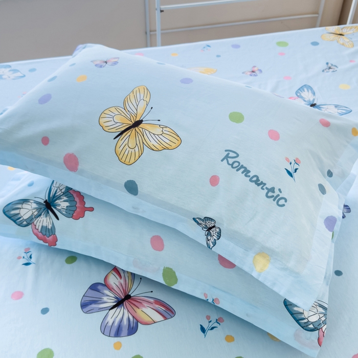 91家纺网 家纺一手货源 找家纺 新款12868全棉学生宿舍三件套卡通纯棉四件套 蝶舞-兰