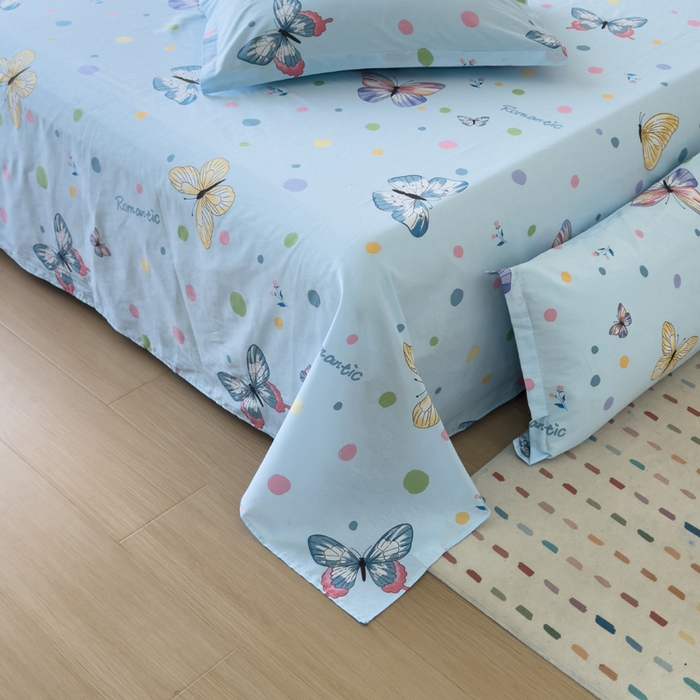 91家纺网 家纺一手货源 找家纺 新款12868全棉学生宿舍三件套卡通纯棉四件套 蝶舞-兰