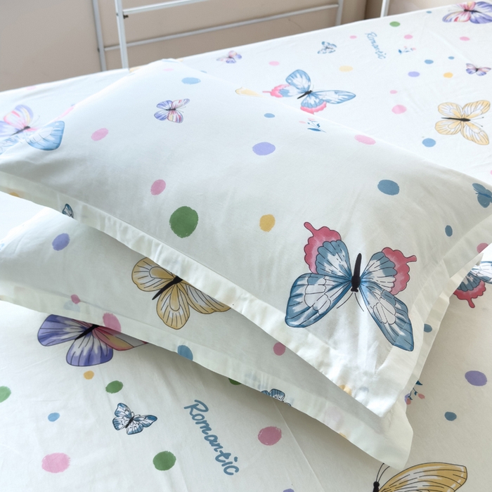 91家纺网 家纺一手货源 找家纺 新款12868全棉学生宿舍三件套卡通纯棉四件套 蝶舞-米黄