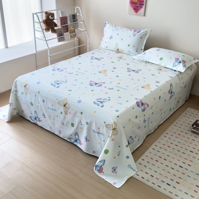 91家纺网 家纺一手货源 找家纺 新款12868全棉学生宿舍三件套卡通纯棉四件套 蝶舞-米黄