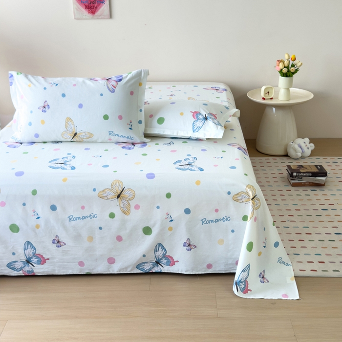 91家纺网 家纺一手货源 找家纺 新款12868全棉学生宿舍三件套卡通纯棉四件套 蝶舞-米黄