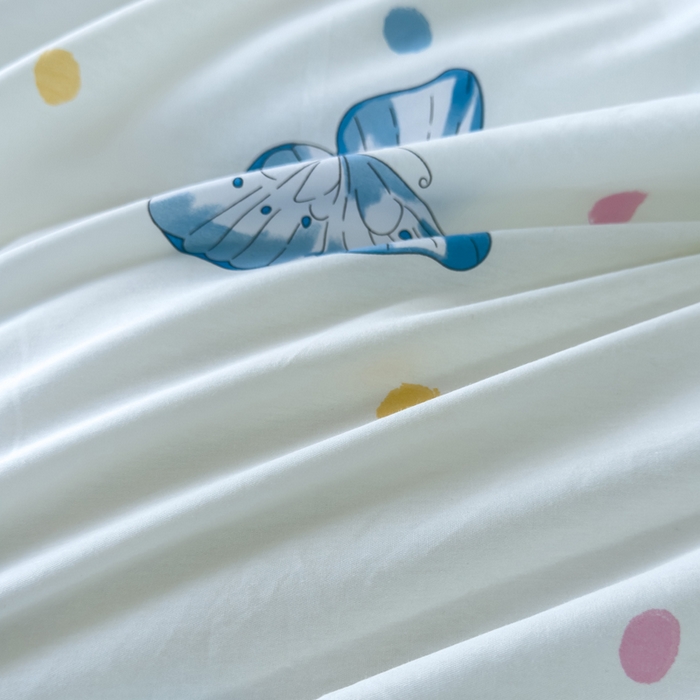 91家纺网 家纺一手货源 找家纺 新款12868全棉学生宿舍三件套卡通纯棉四件套 蝶舞-米黄