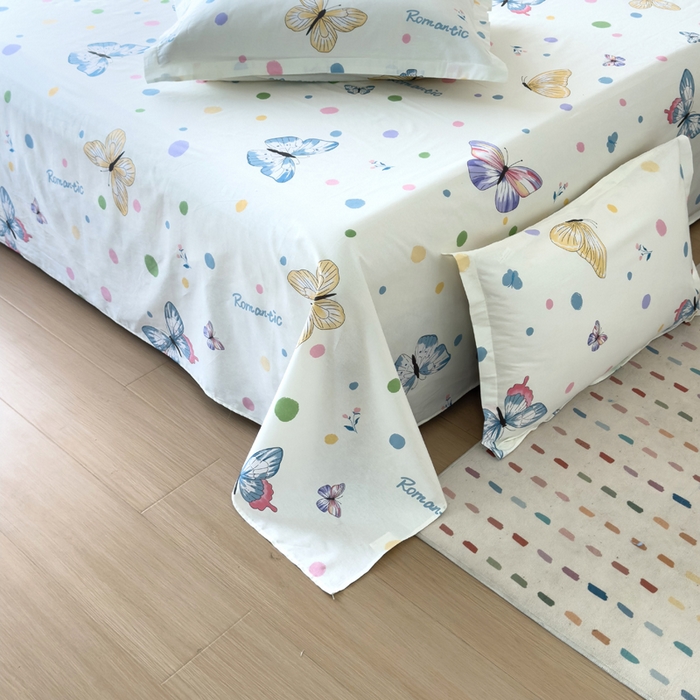 91家纺网 家纺一手货源 找家纺 新款12868全棉学生宿舍三件套卡通纯棉四件套 蝶舞-米黄