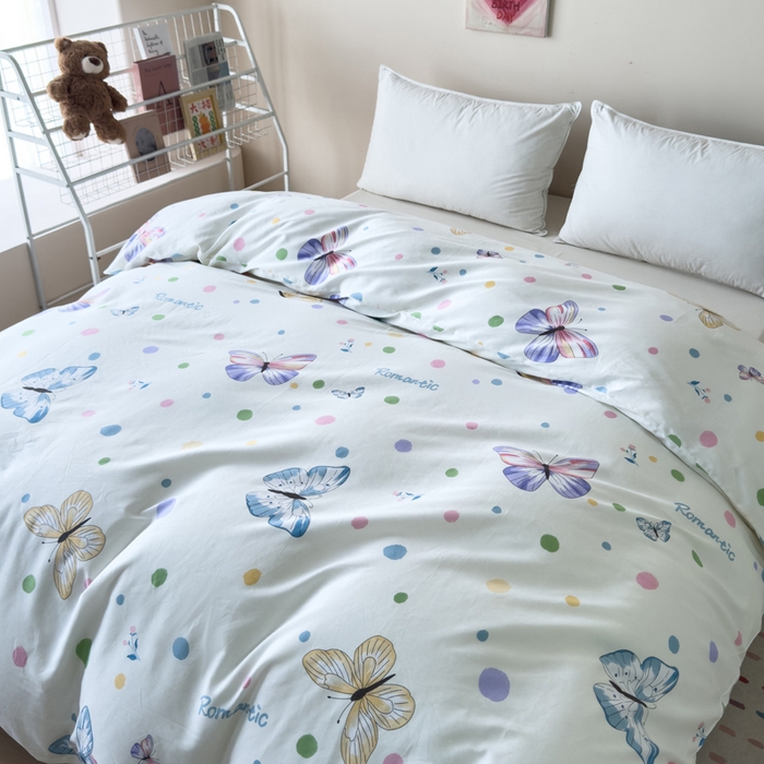 91家纺网 家纺一手货源 找家纺 新款12868全棉学生宿舍三件套卡通纯棉四件套 蝶舞-米黄