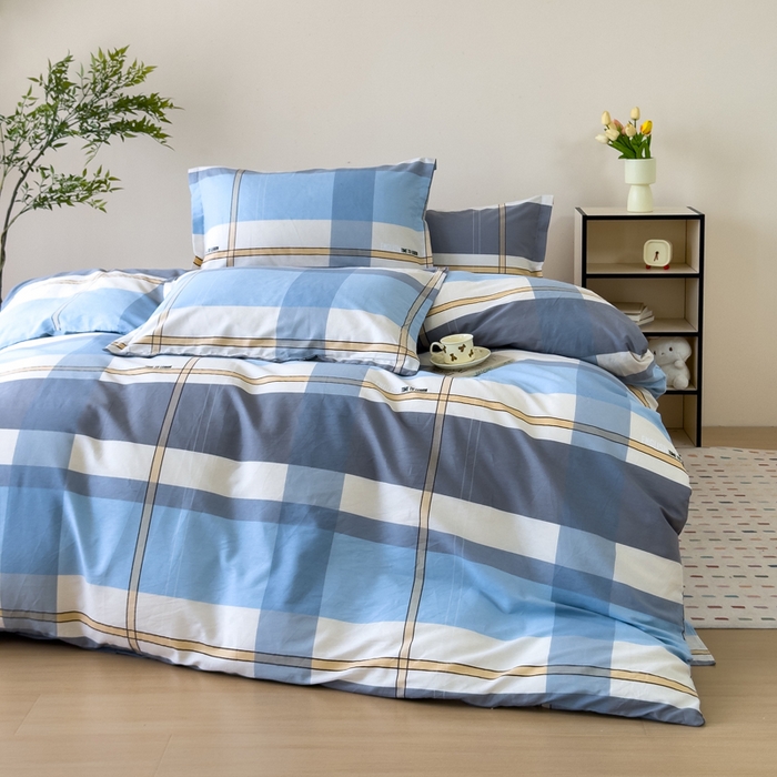 91家纺网 家纺一手货源 找家纺 新款12868全棉学生宿舍三件套卡通纯棉四件套 方格城市