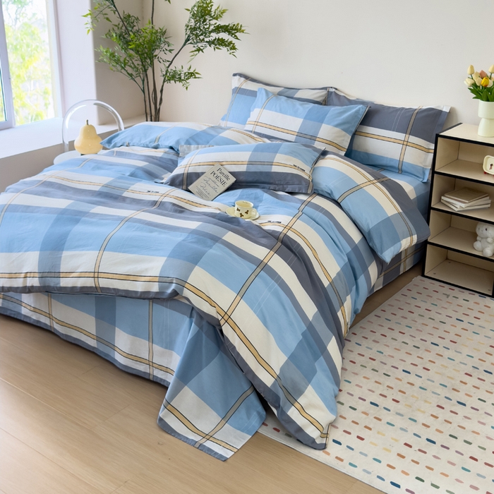 91家纺网 家纺一手货源 找家纺 新款12868全棉学生宿舍三件套卡通纯棉四件套 方格城市