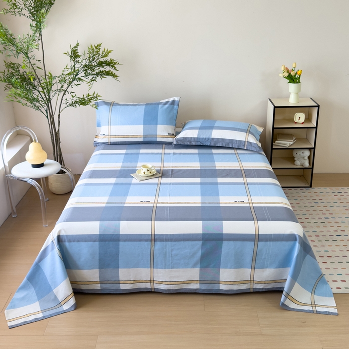 91家纺网 家纺一手货源 找家纺 新款12868全棉学生宿舍三件套卡通纯棉四件套 方格城市