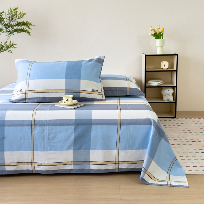 91家纺网 家纺一手货源 找家纺 新款12868全棉学生宿舍三件套卡通纯棉四件套 方格城市