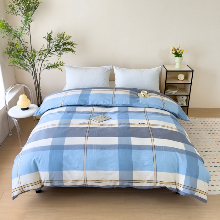 91家纺网 家纺一手货源 找家纺 新款12868全棉学生宿舍三件套卡通纯棉四件套 方格城市