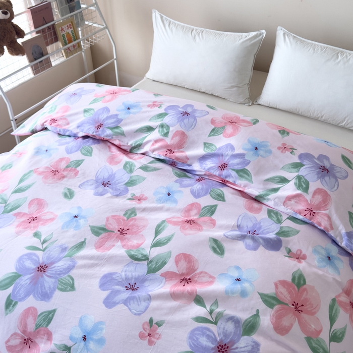 91家纺网 家纺一手货源 找家纺 新款12868全棉学生宿舍三件套卡通纯棉四件套 蔷薇花粉