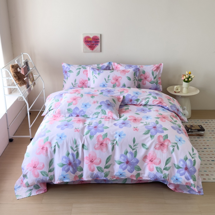 91家纺网 家纺一手货源 找家纺 新款12868全棉学生宿舍三件套卡通纯棉四件套 蔷薇花粉