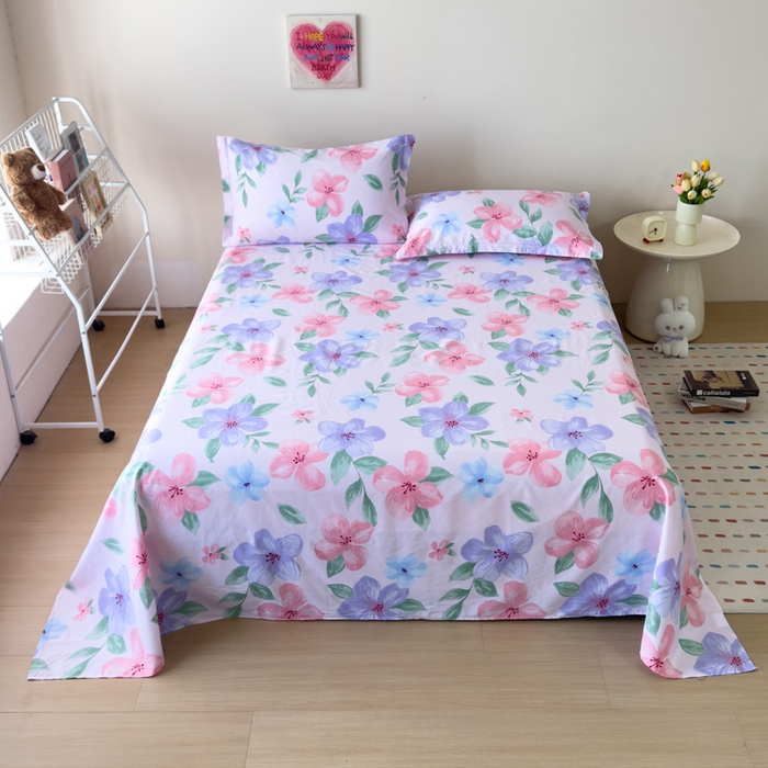 91家纺网 家纺一手货源 找家纺 新款12868全棉学生宿舍三件套卡通纯棉四件套 蔷薇花粉