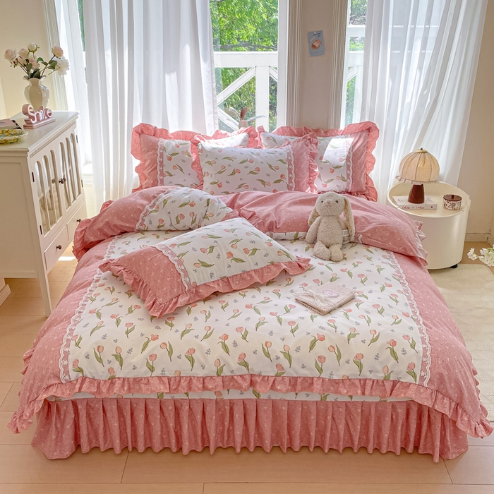 皇谱家纺 2025新款A类有氧木棉床裙四件套 心花朵朵