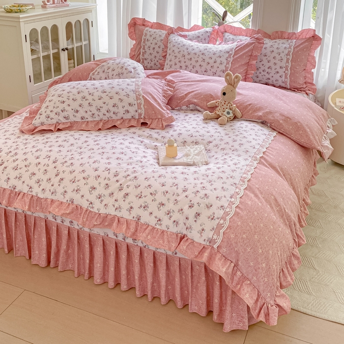 91家纺网 家纺一手货源 找家纺 皇谱家纺 2025新款A类有氧木棉床裙四件套 北海恋人