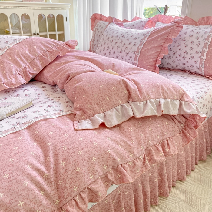 91家纺网 家纺一手货源 找家纺 皇谱家纺 2025新款A类有氧木棉床裙四件套 北海恋人