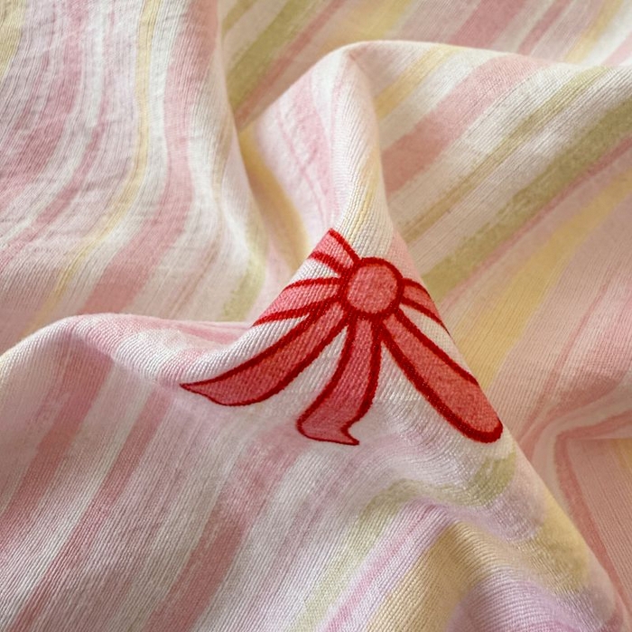 91家纺网 家纺一手货源 找家纺 温眠家纺 2025春夏新款A类云感棉双层纱床单单床单枕套三件套 蝴蝶结