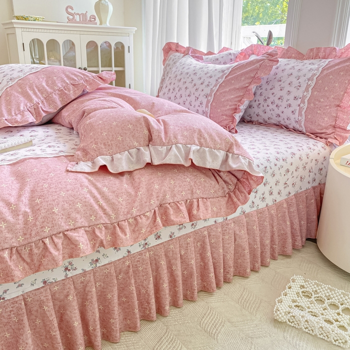 91家纺网 家纺一手货源 找家纺 皇谱家纺 2025新款A类有氧木棉床裙四件套 北海恋人