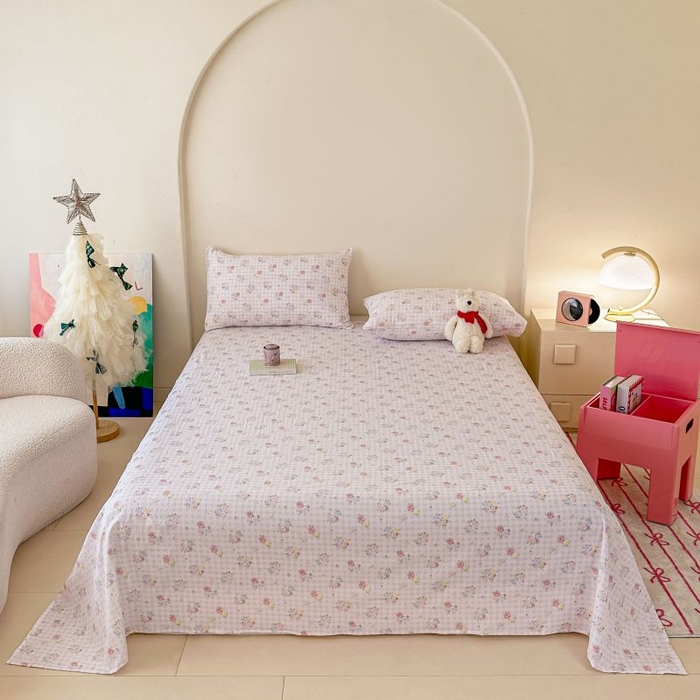 91家纺网 家纺一手货源 找家纺 温眠家纺 2025春夏新款A类云感棉双层纱床单单床单枕套三件套 花漾甜心