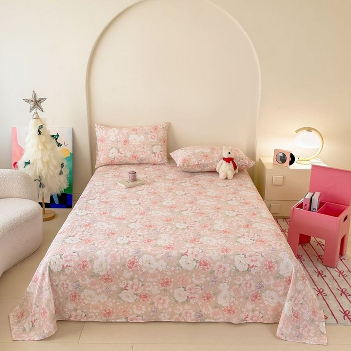 91家纺网 家纺一手货源 找家纺 温眠家纺 2025春夏新款A类云感棉双层纱床单单床单枕套三件套 国色芳华