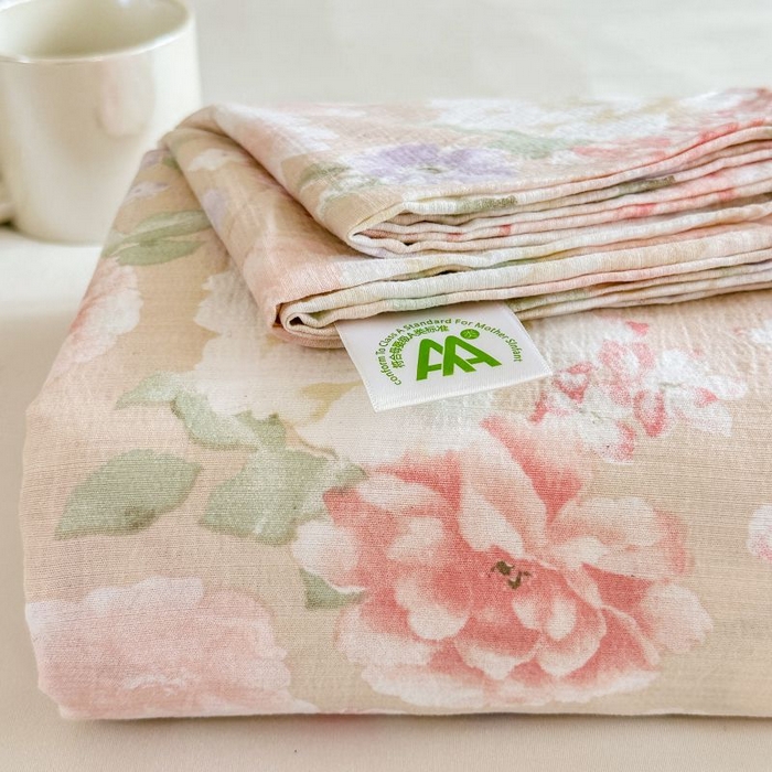 温眠家纺 2025春夏新款A类云感棉双层纱床单单床单枕套三件套 国色芳华