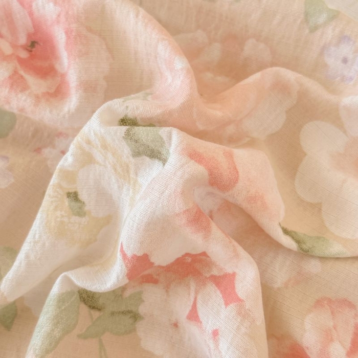 91家纺网 家纺一手货源 找家纺 温眠家纺 2025春夏新款A类云感棉双层纱床单单床单枕套三件套 国色芳华