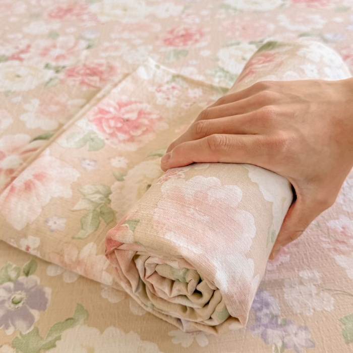 91家纺网 家纺一手货源 找家纺 温眠家纺 2025春夏新款A类云感棉双层纱床单单床单枕套三件套 国色芳华